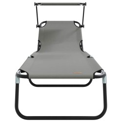 2 pcs Chaises longues pliantes avec auvent Gris Tissu Oxford 600D 