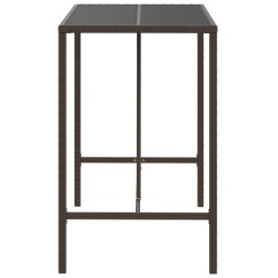 Table de bar et dessus en verre marron 110x70x110 cm poly rotin 