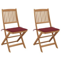 Chaises pliables de jardin lot de 2 avec coussins Bois d'acacia 