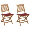 Chaises pliables de jardin lot de 2 avec coussins Bois d'acacia 