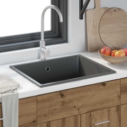 Évier de cuisine avec trou de trop-plein en granit gris 