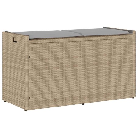Banc de rangement extérieur coussin beige 100 cm résine tressée 