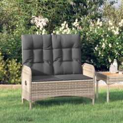 Banc de jardin inclinable avec coussins 107 cm Poly rotin Gris 