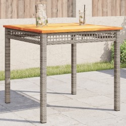 Table de jardin gris 80x80x74 cm résine tressée et bois acacia 