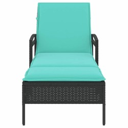 Transat avec coussin Noir 63x200x81 cm en rattan 