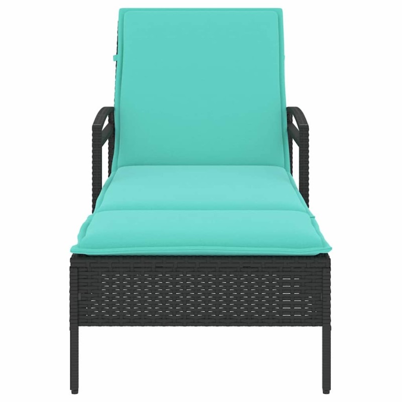 Transat avec coussin Noir 63x200x81 cm en rattan 