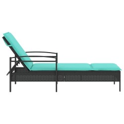 Transat avec coussin Noir 63x200x81 cm en rattan 