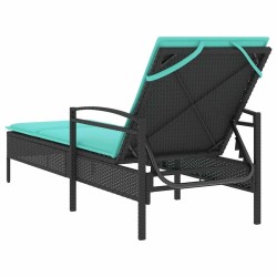 Transat avec coussin Noir 63x200x81 cm en rattan 