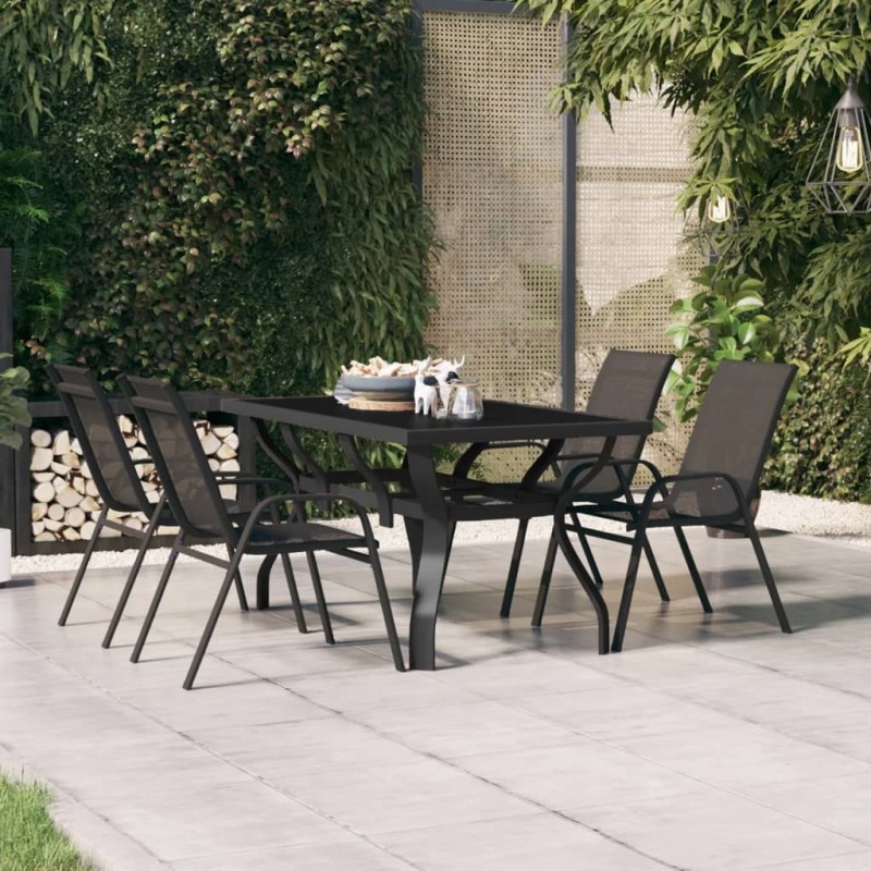 Table de jardin Noir 140x70x70 cm Acier et verre Table de jardin Noir 140x70x70 cm Acier et verre