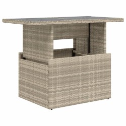 Table de jardin dessus en verre gris clair 100x55x73 cm rotin 
