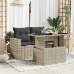 Table de jardin dessus en verre gris clair 100x55x73 cm rotin 