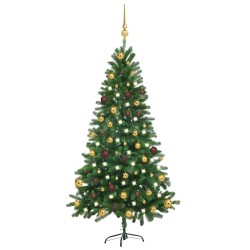 Arbre de Noël artificiel pré-éclairé et boules 150 cm Vert 