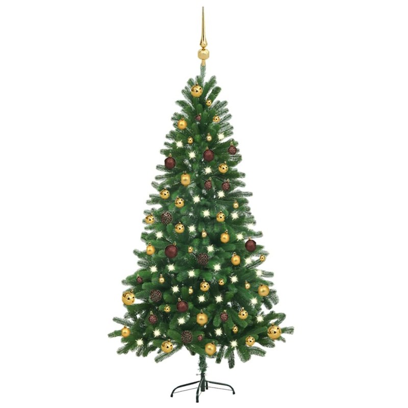 Arbre de Noël artificiel pré-éclairé et boules 150 cm Vert 
