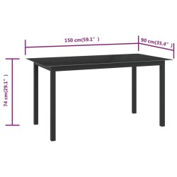 Table de jardin Noir 150x90x74 cm Aluminium et verre 
