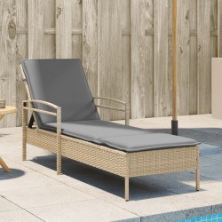 Chaise longue avec coussin beige 63x200x81 cm résine tressée 