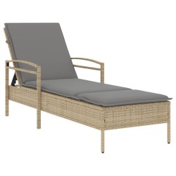 Chaise longue avec coussin beige 63x200x81 cm résine tressée 