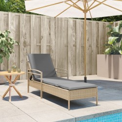 Chaise longue avec coussin beige 63x200x81 cm résine tressée 