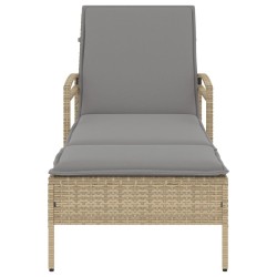 Chaise longue avec coussin beige 63x200x81 cm résine tressée 