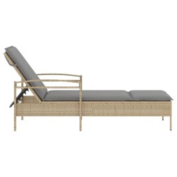 Chaise longue avec coussin beige 63x200x81 cm résine tressée 