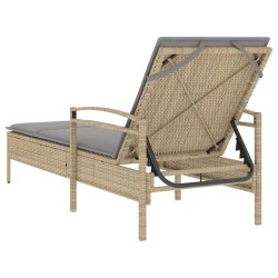 Chaise longue avec coussin beige 63x200x81 cm résine tressée 