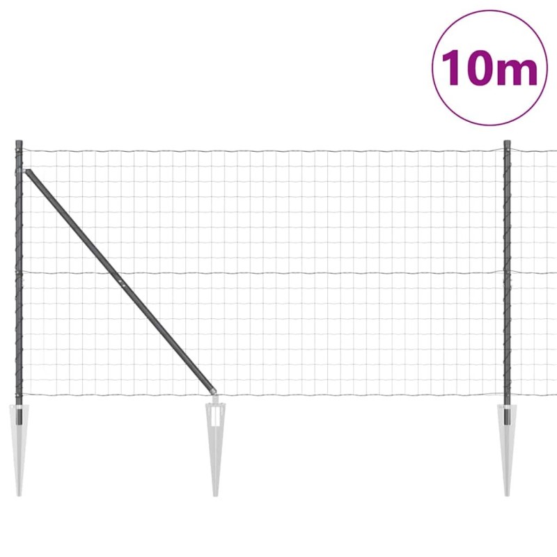 Clôture Euro avec 7 poteaux pointus, 1.2 x 10 m en acier galvanisé gris 