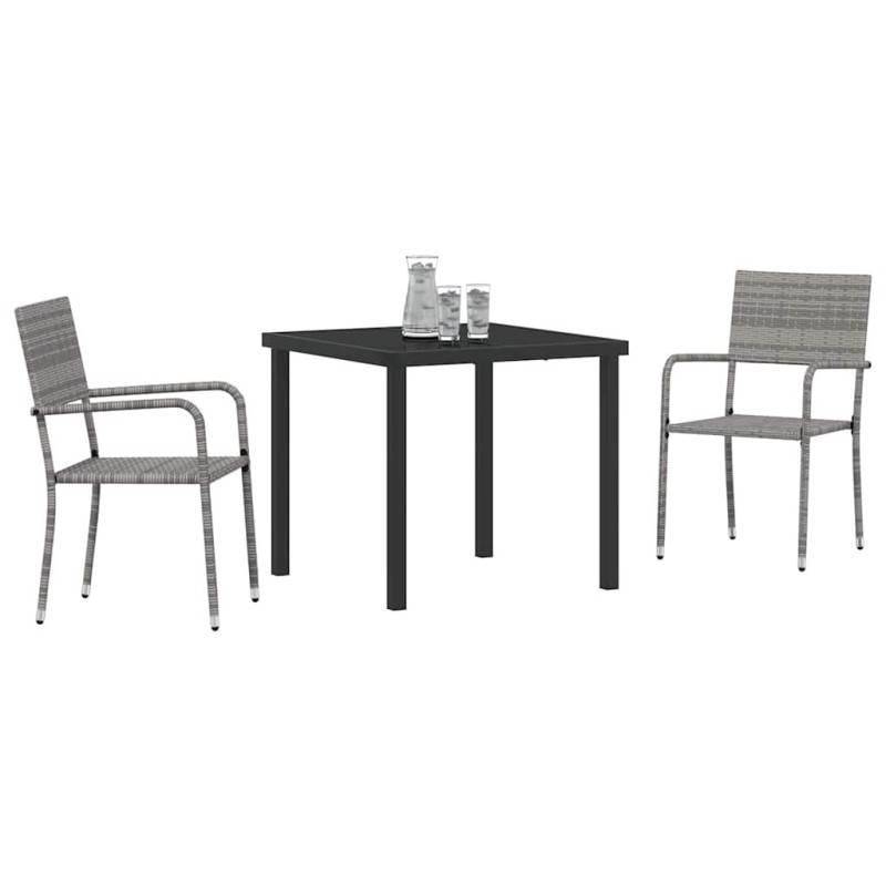 Ensemble de jardin 3 pièces en Poly Rattan Gris 