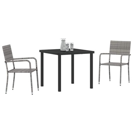 Ensemble de jardin 3 pièces en Poly Rattan Gris 