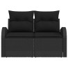 Canapé de jardin 2 places avec coussins noirs en poly rotin 