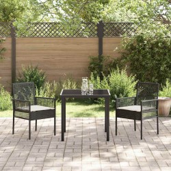 Chaises de jardin 2 pcs avec coussins Noir Poly Rattan 