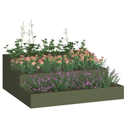 jardinière de jardin 3 niveaux 90x90x35 cm olive acier 