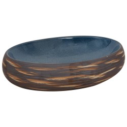 Vasque à poser marron et bleu ovale 59x40x15 cm céramique 