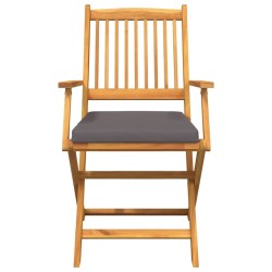 Chaises de jardin pliantes avec coussin gris 2 pièces en bois d'acacia solide 