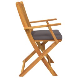 Chaises de jardin pliantes avec coussin gris 2 pièces en bois d'acacia solide 