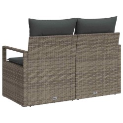 Sofa de jardin 2 places avec coussins gris en poly rotin 