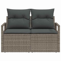 Sofa de jardin 2 places avec coussins gris en poly rotin 