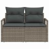 Sofa de jardin 2 places avec coussins gris en poly rotin 