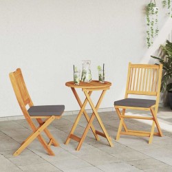 Chaises de jardin pliantes avec coussin gris 2pcs en bois d'acacia massif 