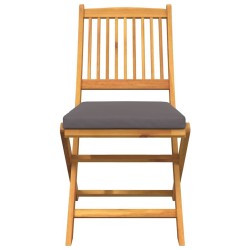 Chaises de jardin pliantes avec coussin gris 2pcs en bois d'acacia massif 