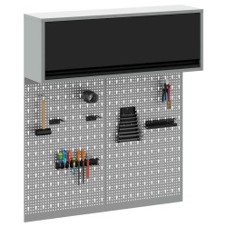 Ensemble de cabinet à outils et panneau perforé en 3 pièces vidaXL, monté au mur, métal noir 