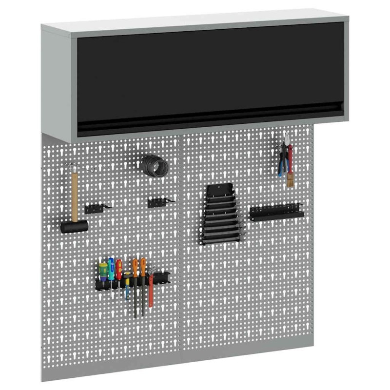 Ensemble de cabinet à outils et panneau perforé en 3 pièces vidaXL, monté au mur, métal noir 