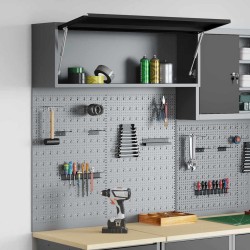 Ensemble de cabinet à outils et panneau perforé en 3 pièces vidaXL, monté au mur, métal noir 