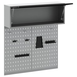 Ensemble de cabinet à outils et panneau perforé en 3 pièces vidaXL, monté au mur, métal noir 