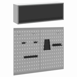 Ensemble de cabinet à outils et panneau perforé en 3 pièces vidaXL, monté au mur, métal noir 