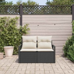 Canapé de jardin 2 places avec coussins en poly rotin noir 