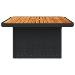 Table de jardin noir 80x80x71 cm résine tressée et bois acacia 