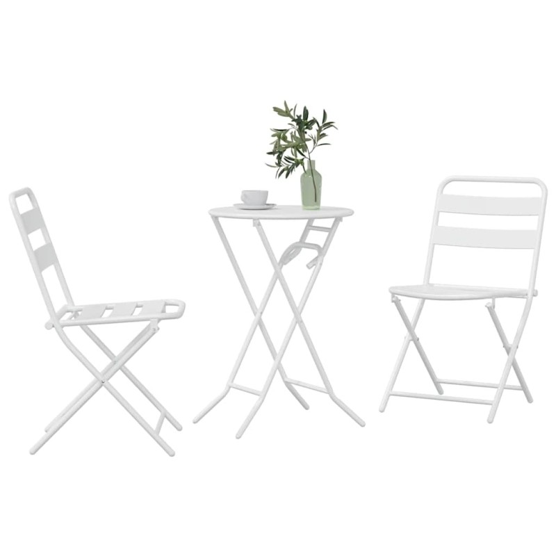 Ensemble Bistro Pliable 3 Pièces Acier Blanc 