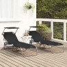 Chaises longues pliantes 2 pcs avec auvent Noir tissu Oxford 600D 