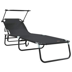 Chaises longues pliantes 2 pcs avec auvent Noir tissu Oxford 600D 