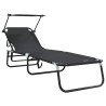 Chaises longues pliantes 2 pcs avec auvent Noir tissu Oxford 600D 