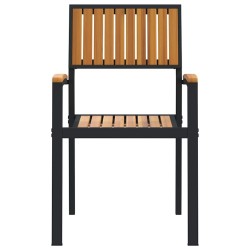 Chaises d'extérieur 2 pcs En bois massif d'acacia et métal empilables noires 